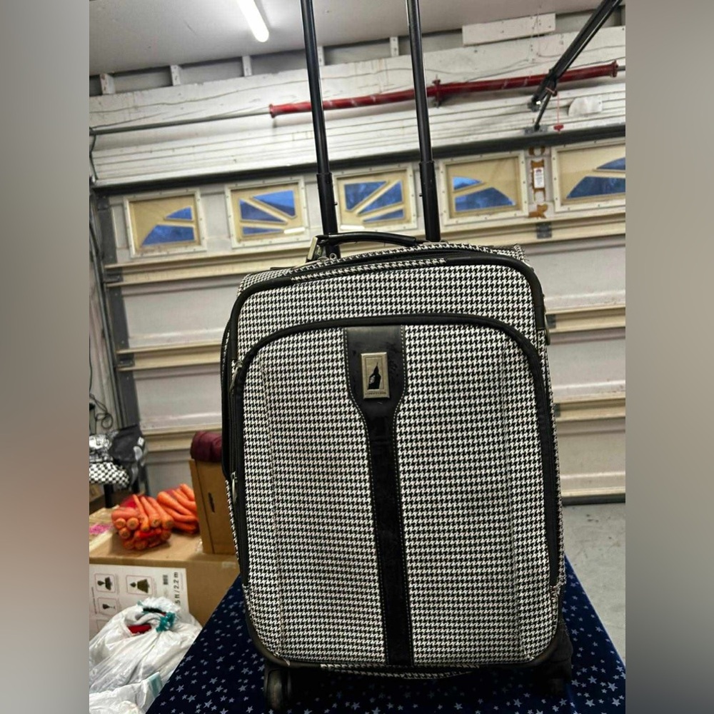 London Fog Black and White Houndstooth Carry-On Rolling Suitcase